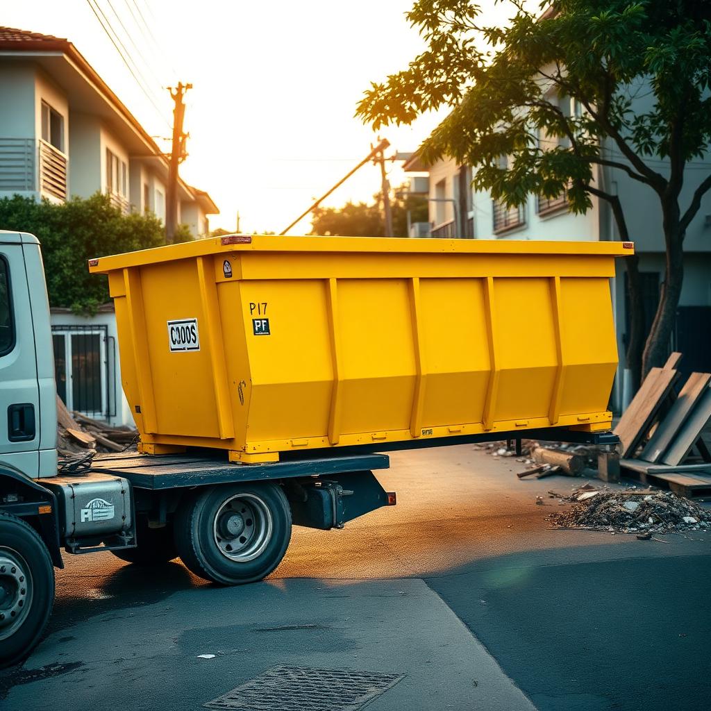Caçamba amarela sendo entregue em São Paulo